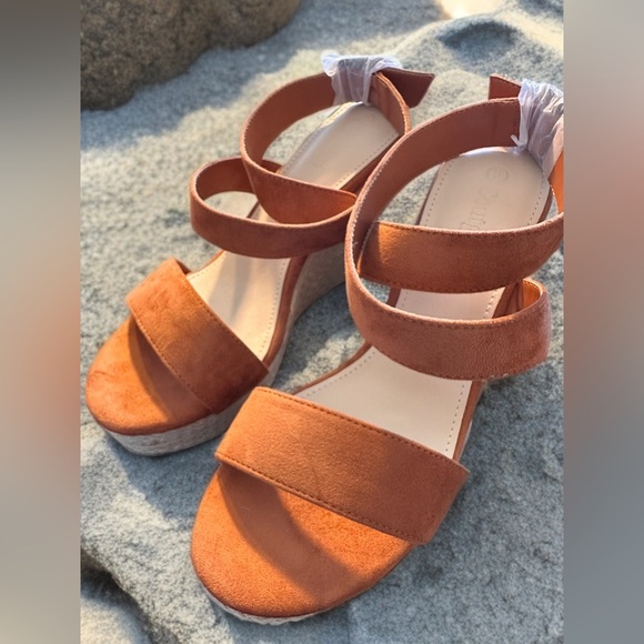 New Coutgo Women's Wedge Sandals Cross Strap Espadrille Platform Size 9 Brown - Picture 13 of 13